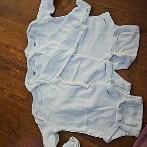 3, Gerber white onesies, 0-3 months